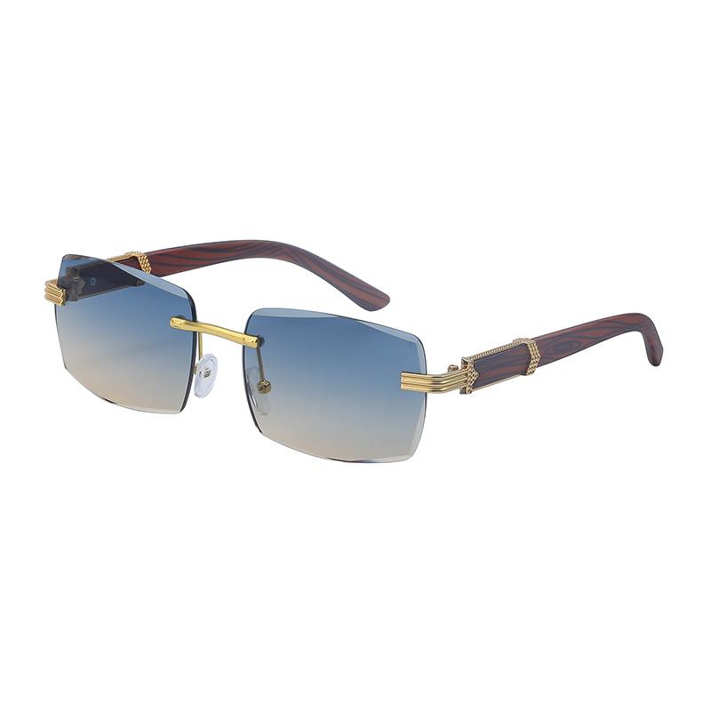 Frameless Trimmed Sunglasses Men'S Trendy Retro Square Sunglasses Men'S Imitation Wood Grain Glasses Legs Glasses