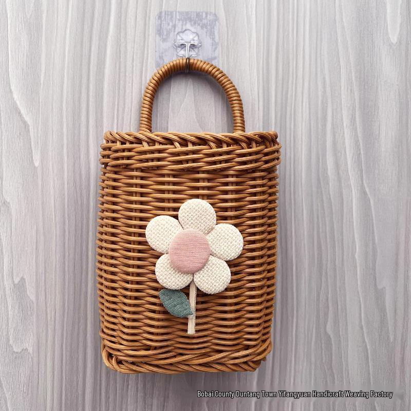 Wall-Mounted Rattan-Style Storage Rack for Kitchen & Bathroom