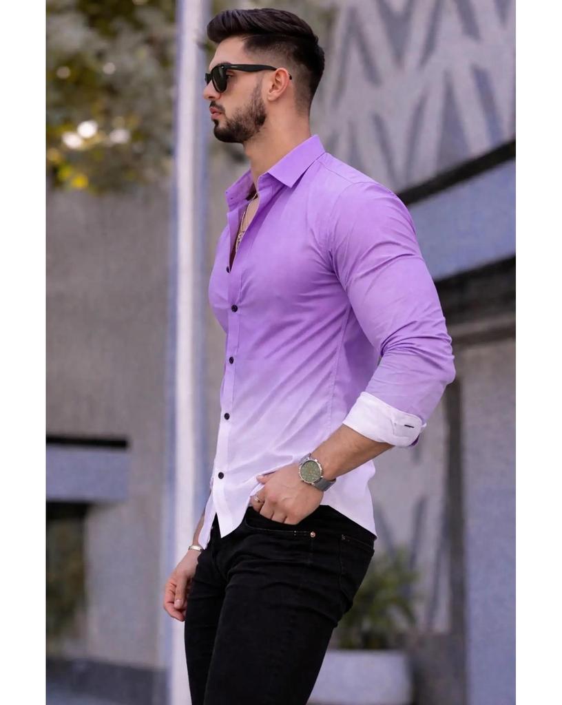 Men's Slim Fit Color Block Spread Collar Casual Shirt