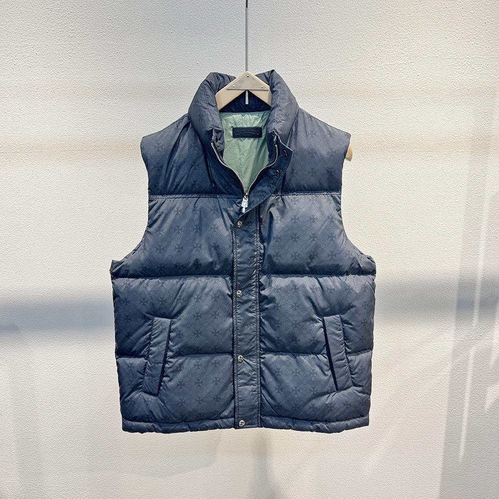 2025 Trendy Men s Digital Print Down Vest with Stand Collar XXL серый