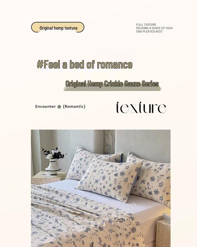 Retro-Stil Rutschfeste Weiche Leinen-Baumwolle Spannbettlaken, Doppellagige Crinkle-Gaze, Schrumpffrei, Atmungsaktiv, Verdickte Tagesdecke R