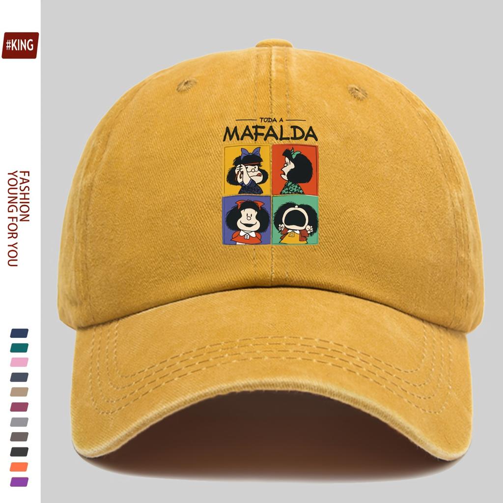 Simple Cartoon Four-Grid Printed Washed Vintage Soft Top Sunshade Baseball Cap Unisex Versatile Baseball Cap