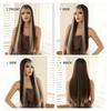 Long Straight Dark Brown Wigs With Blonde Bangs Natural Synthetic Wigs for Women Girl Heat Resistant Hair for Daily Wear Cosplay