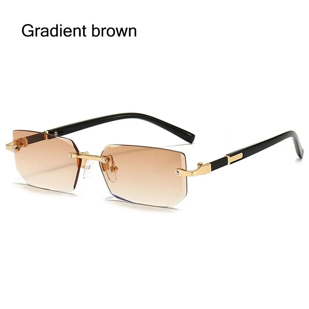 Rimless Gradient Sunglasses Men Women Retro Rectangle Cycling Y2K Shades Cutting Lens Ladies Sun Glasses Traveling Eyewear UV400