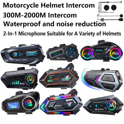 Motorradhelm Walkie-Talkie 300M-2000M Sprechgerät Wasserdicht Geräuschreduzierung 2-in-1 Mikrofon Geeignet für eine Vielzahl von Helmen