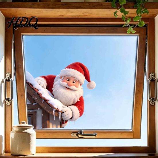 Holiday Glass Stickers Christmas Climbing Santa Window Cling Roof Claus Static Seasonal Clings Decal Reusable Decorative Sticker for Party Decal