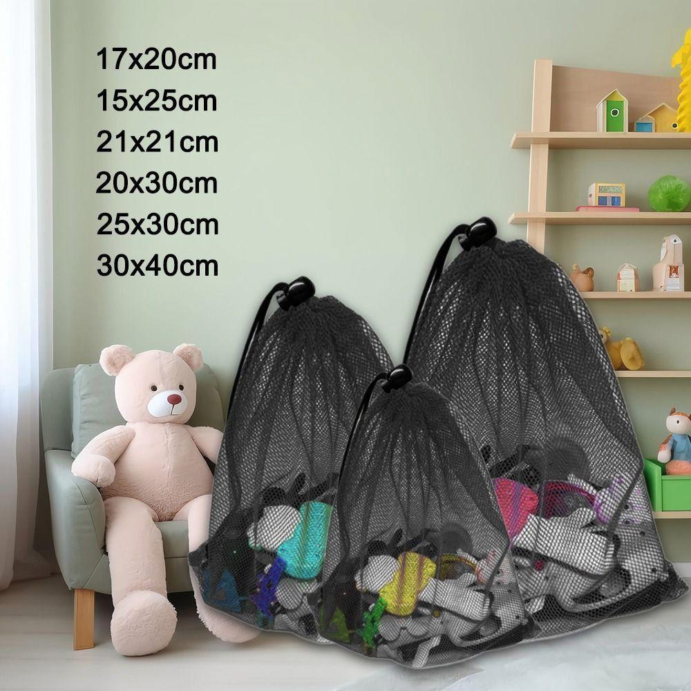 Nylon Drawstring Storage Pouch Bag Black Mesh Pouch Portable Laundry Bag