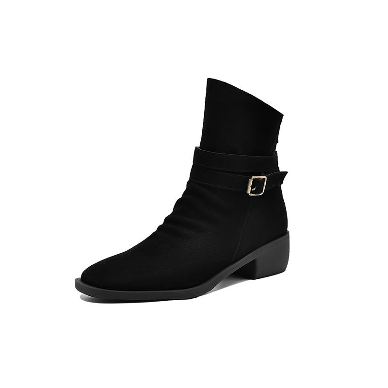 Fashion 2025 Autumn/Winter Women Boots Genuine Leather Women Shoes Square Toe Chunky Heel Shoes Ankle Boots Modern Chelsea Boots