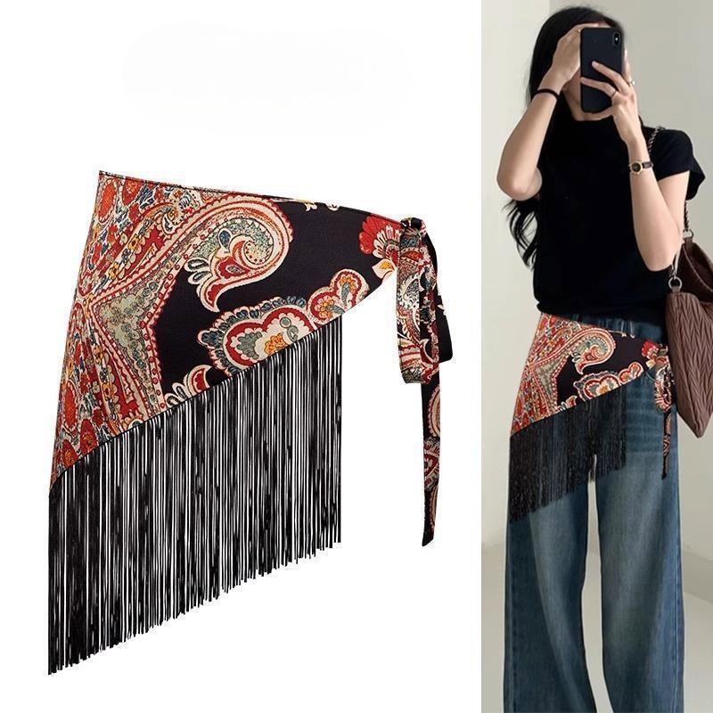 Wide Waistband Women's Paired Jeans Triangular Scarf Belt Bohemian Ethnic Style Decorative Skirt Waist Cinching Fart Curtain