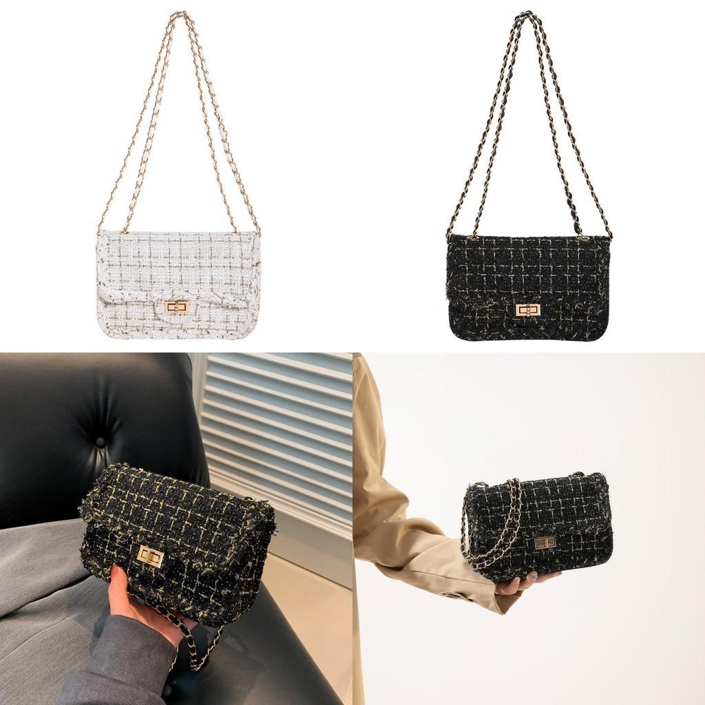 Bolsa Transversal Tweed Chic Outono Inverno 2023 Nova Moda Trendy Xadrez Corrente