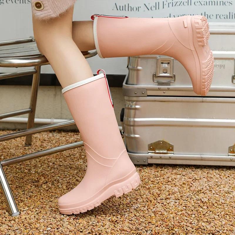 Fashion Mid Calf Rubber Boots Women Rain Shoes Waterproof Galoshes Woman Working Garden Rain Boots Puddle Water Shoes