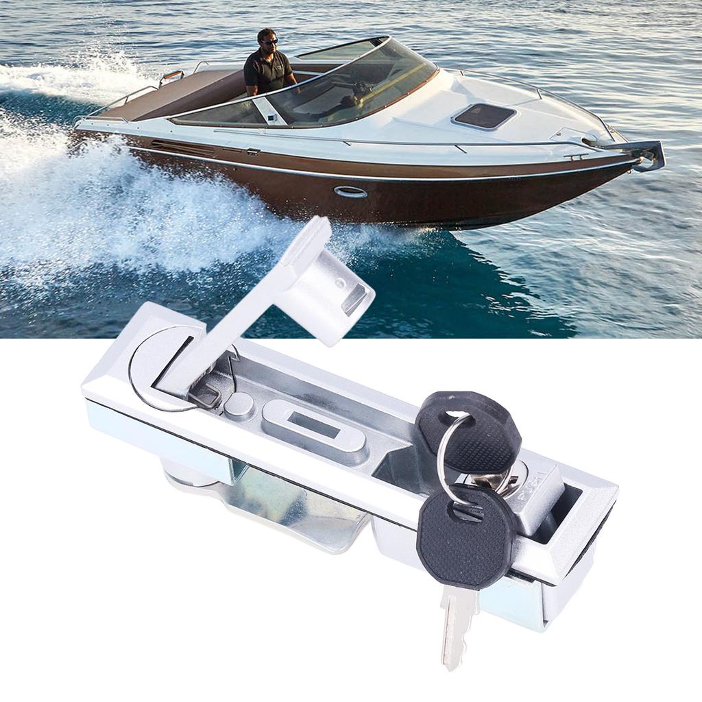 RV Door Handle Latch Security Lock with 2 Keys Chrome Plated Zinc Alloy for Motorhome Yacht