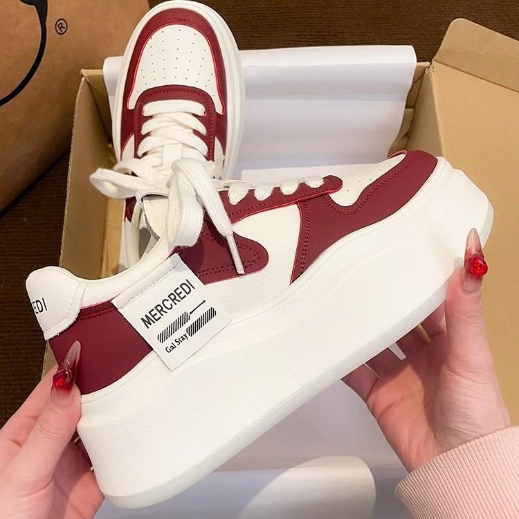 

мода Новые модные кожаные женские повседневные кроссовки из вулканизированной кожи для спорта, ходьбы, бега, на платформе, на плоской подошве 40 вино красного