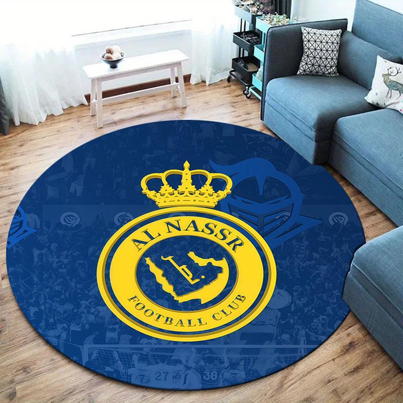 Al-Nassr FC Round Area Rug,Carpet Rug for Living Room Bedroom Sofa Playroom Decor,Non-slip Floor Mat