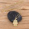 Nidin Hot Sale Women Men Hamsa Hand Necklace Gold Plated Copper Zircon Evil Eye Pendant & Chain Hip Hop Turkish Luck Jewelry