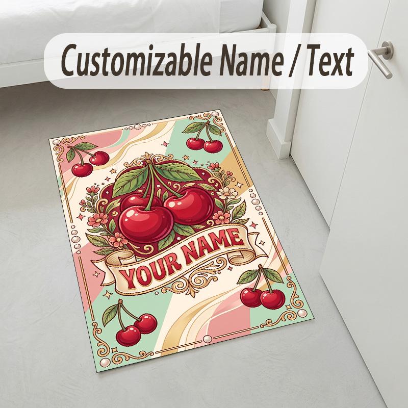 Floral Garden Theme Crystal Velvet Rug Personalized Custom Name Text Soft Floor Mat Home Decor