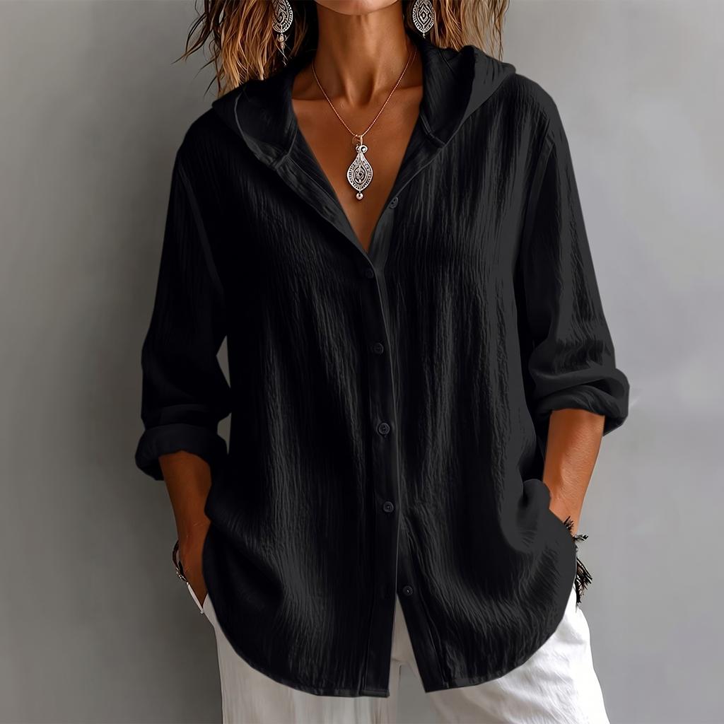 Camisa casual de manga larga para mujer con botones de colores y cuello de solapa para vacaciones