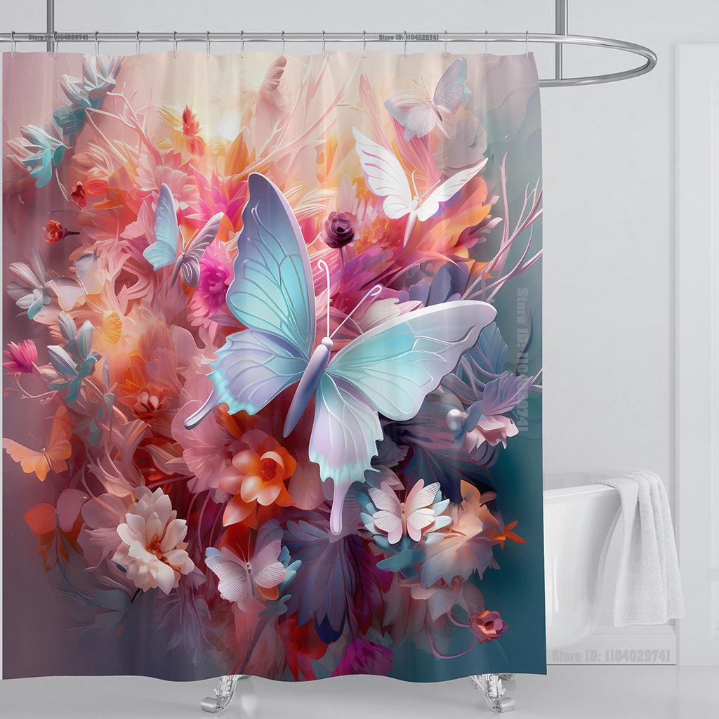 3d Beautiful Butterfly Shower Curtain Waterproof Polyester Fabric 3D Printed Curtain Bathroom Decoration with Hooks