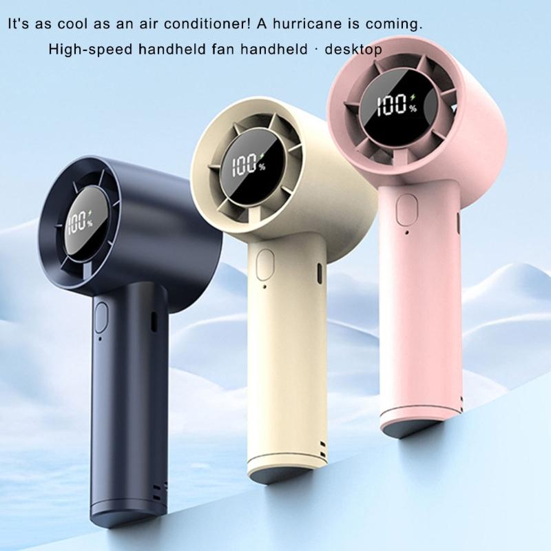USB Rechargeable Handheld Fan Electric Adjustable Speed Fan 1200mAh Battery Cooling Device with LED Digital Display