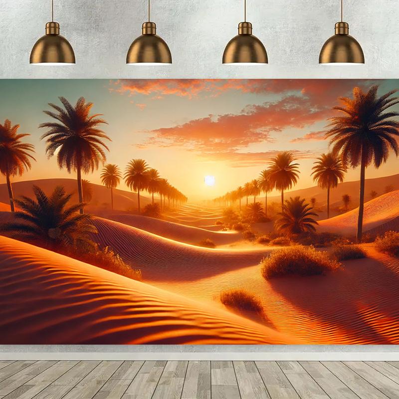 2D Plane 1 Piece of Vibrant Sunset Palm Tree and Sandy Terrain Suitable for Living Room Bedroom Office or Outdoor Area