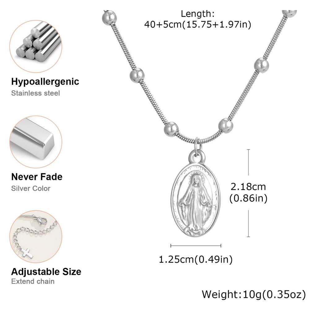 Vnox Light Luxury Rosenkranz Halsketten für Frauen, Edelstahl Perlenkette Jungfrau Maria Anhänger, Kreuz Schwanz Religion Schmuck Geschenk