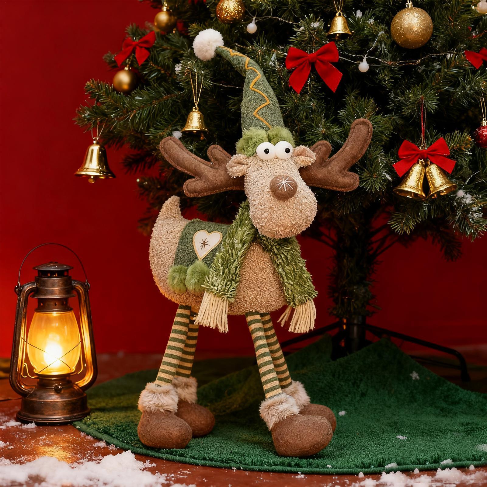 Retractable Reindeer Doll Long Legs Festive Decorative Christmas Decor Stuffed Reindeer Doll Ornament For Window Party Hotel China Mainland
