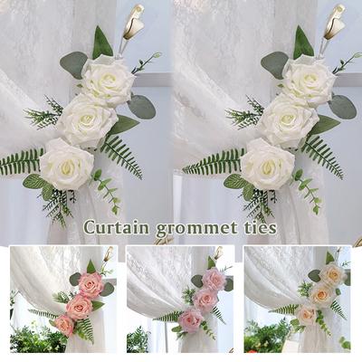 Yapay Gül Çiçeği Perde Bağları Drapeler Toka Askıları Fransız Stili Romantik Estetik Perde Bağları Ev Dekoru