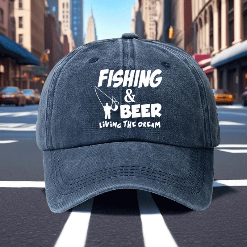 Mens Retro Baseball Cap 1pc 100 Viscose Adjustable Outdoor Hat with Fishing Beer Letter Print Living The Dream
