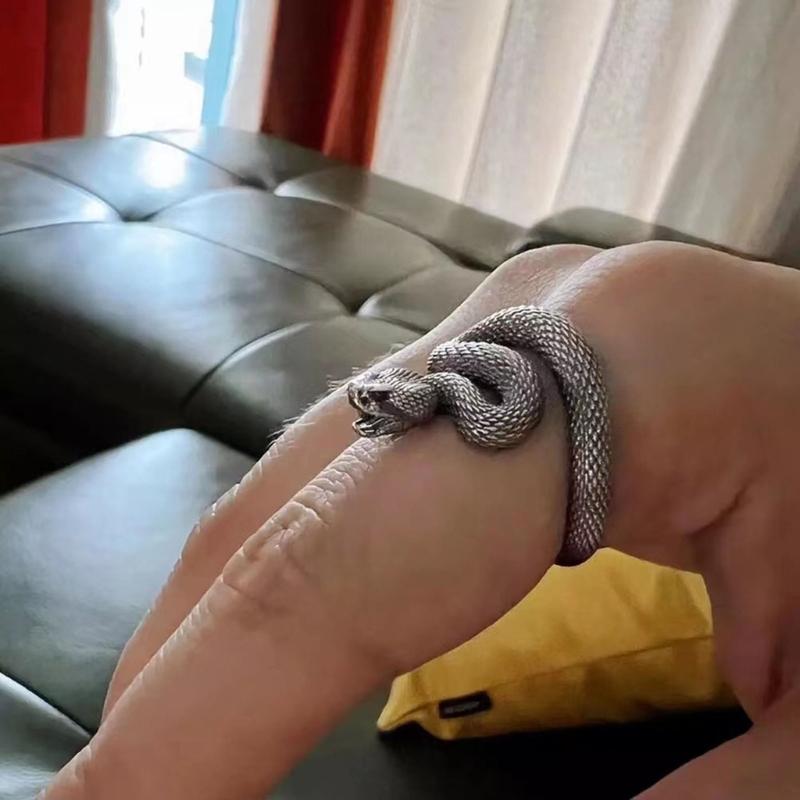 Snake Ring with Tail Copper Rattlesnake Shaped Finger Ring Jewelry Handmade Adjustable Serpent Ring Gift for Men Women