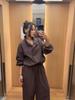 Neues lässiges Sportset für Damen, lockerer Cardigan mit Stehkragen und kurzem Reißverschluss + Hose mit weitem Bein