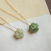Natural Jade Necklace Hollow Carved Flower Shaped Pendant Necklace Dainty Choker Fashion Charm Necklace Chinese Jewelry