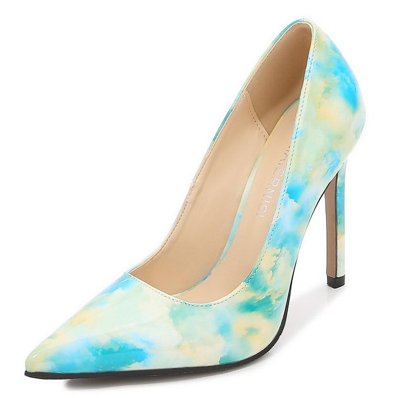 

Women Print Floral High Thin Heel Shoes Office Pointed Toe Single Shoes Nightclub Party Wedding Pub Gathering Catwalk High Heels 35