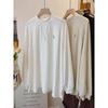 Women's Solid Color Velvet Embroidered Long-Sleeve Half-High Collar Loose T-Shirt.
