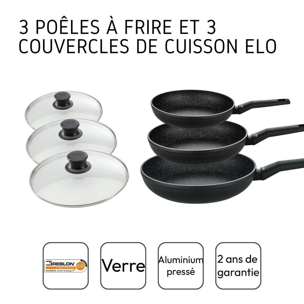 Ensemble de 3 poêles à frire et 3 couvercles en verre de 24 cm 28 cm et 32 cm en fonte d'aluminium – acheter aux petits prix dans la boutique en ligne