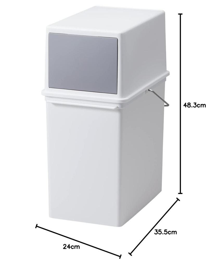 Like-it Trash Bin with Lid, Front Opening, Approx. 17L, Slim, Stackable, White, Made in Japan, LBD-05