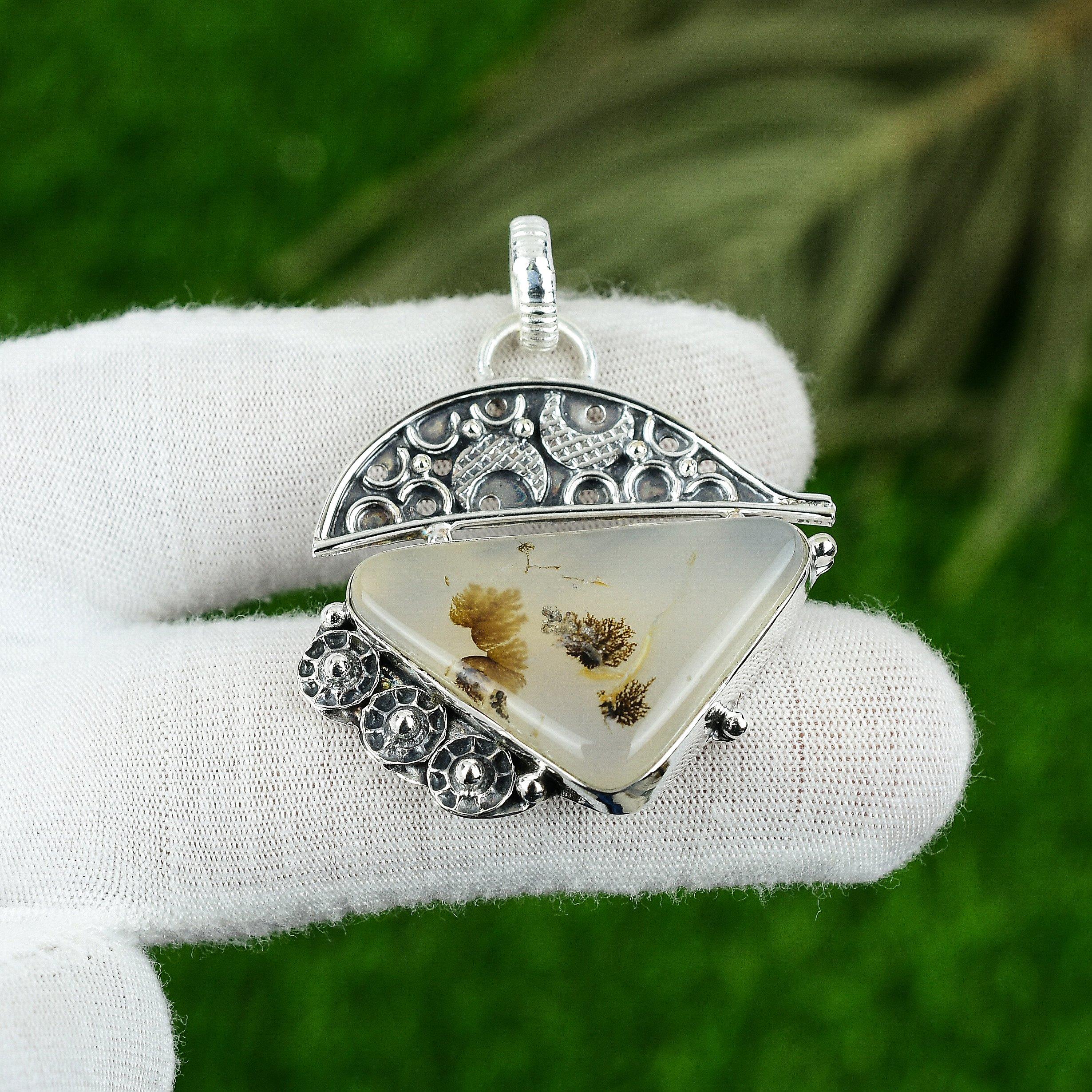 

Sterling Silver Natural Dendrite Tiger Mother Artisan Engagement Wedding Pendant