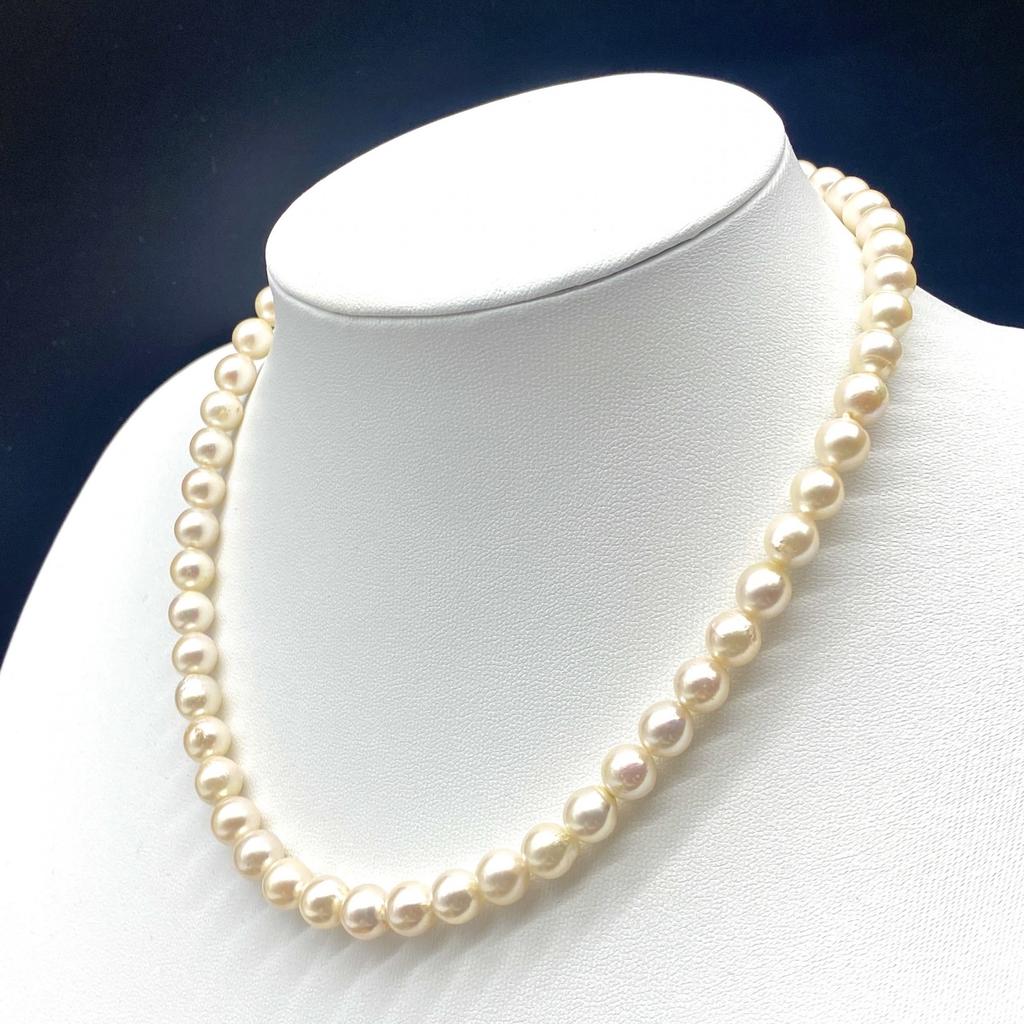 Akoya Pearl Necklace Natural Jewelry Pink Beige Approx. 42cm 7.5mm–8.0mm 36.3g Silver Clasp