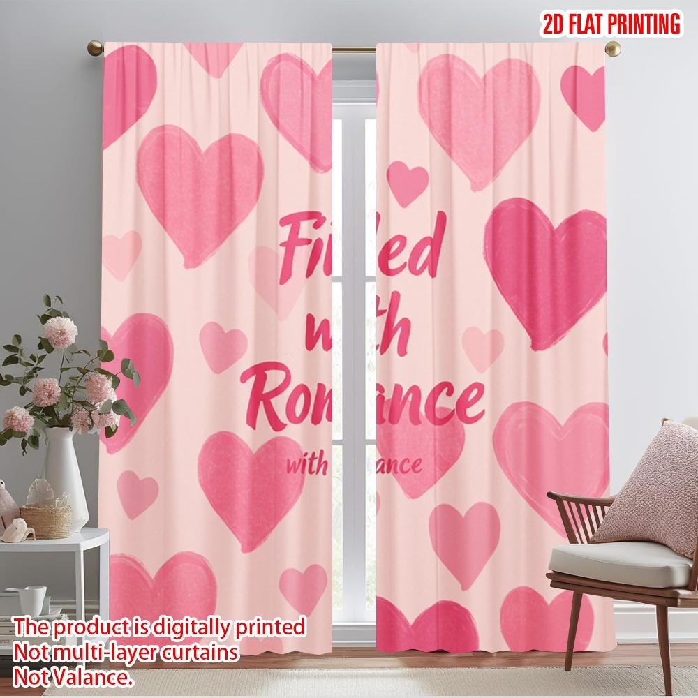 

2pcs 2D flat printing Drapes Pink Hearts Romance Polyester Fabric Without Electricity Birthday Party Use for Holiday Portraits 52.50×116.00 CM 2pcs