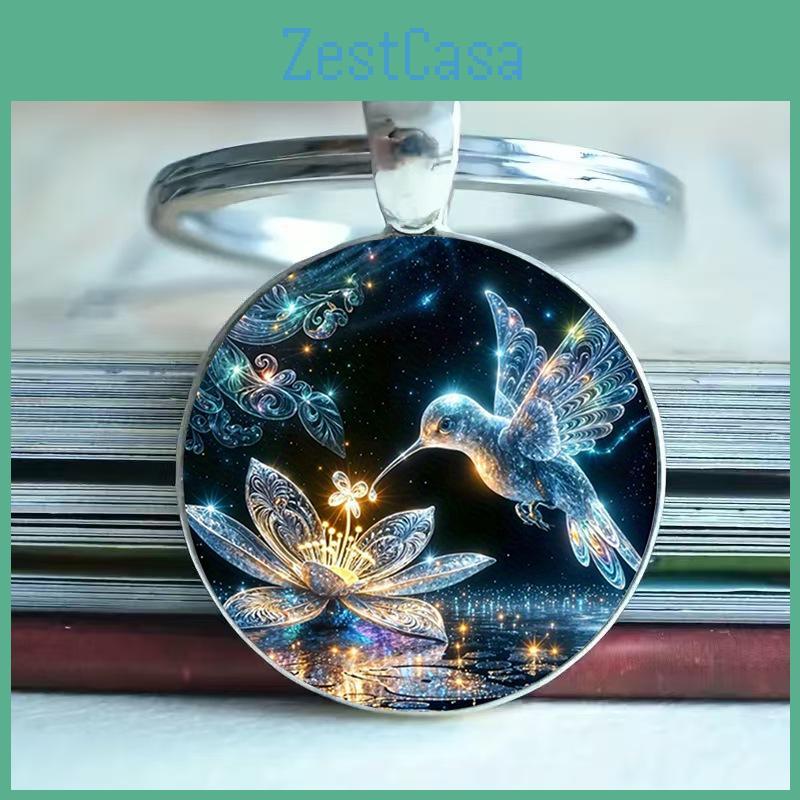 Unique Hummingbird Floral Alloy Keyring With Glass Decoration For Festival Gifts And Friendships