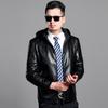 Autumn and winter leather jackets for men, casual hooded sheepskin jackets for middle-aged men