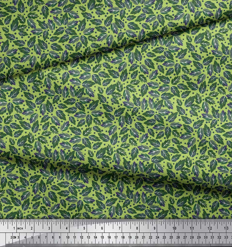 Soimoi Purple Poly Crepe Fabric Rose Leaves Print Fabric by the metre 42 Inch