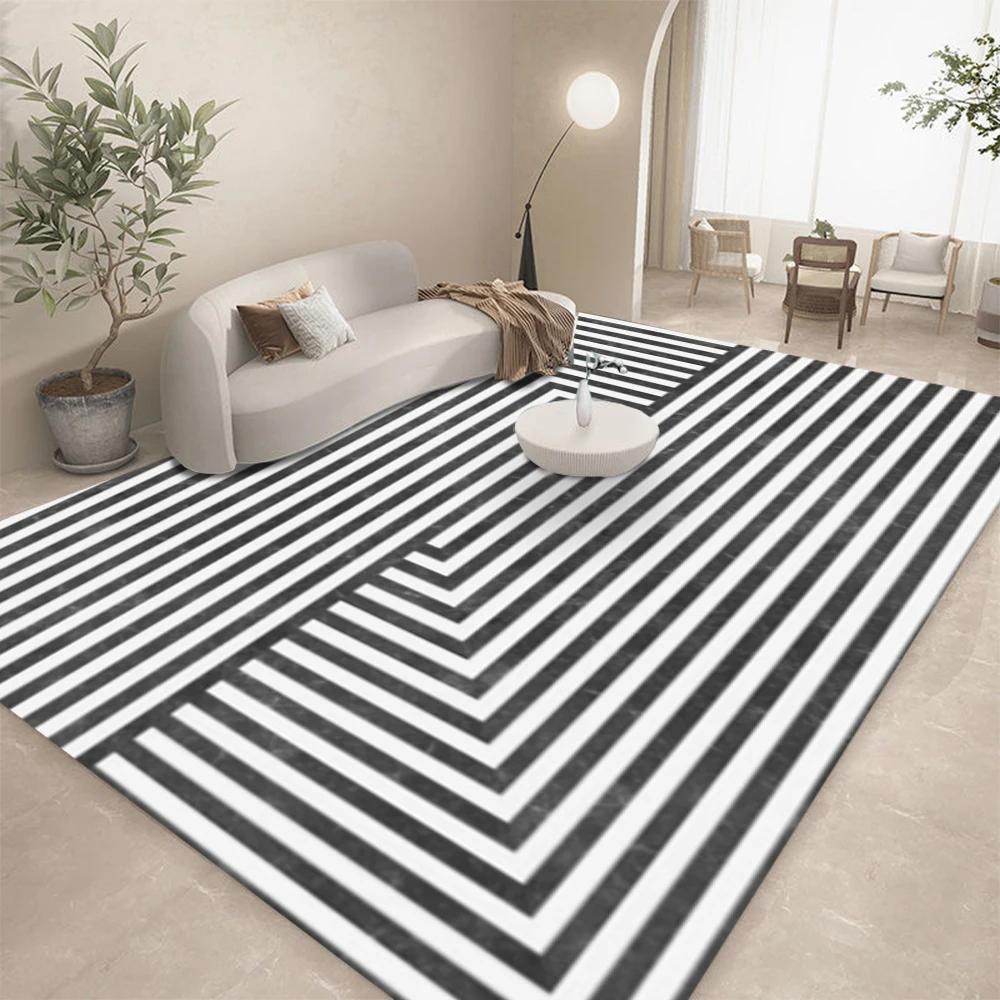 Black White Geometric Line Abstract Art Carpet Living Room Sofa Decor Kitchen Table Mat Leisure Room Nonslip Floormat Halloween