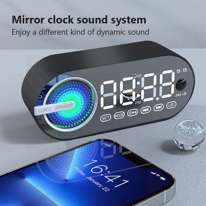 

#USB Charging Radio Alarm Clock RGB Portable Bluetooth Speaker FM Large Display Mute Mirror Digital Bedroom Room Office Decktop чёрный