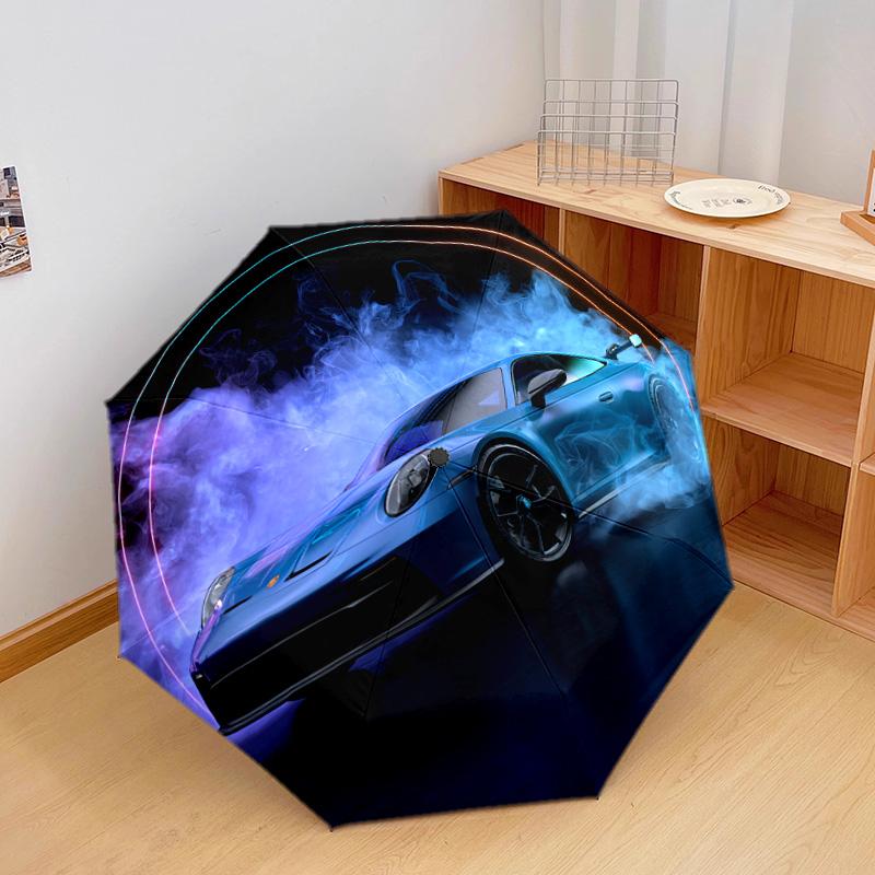 1 PC Automatic Folding Umbrella - Blue Car Pattern, Portable & Foldable Design with 8 Ribs, Christmas Birthday Gifts