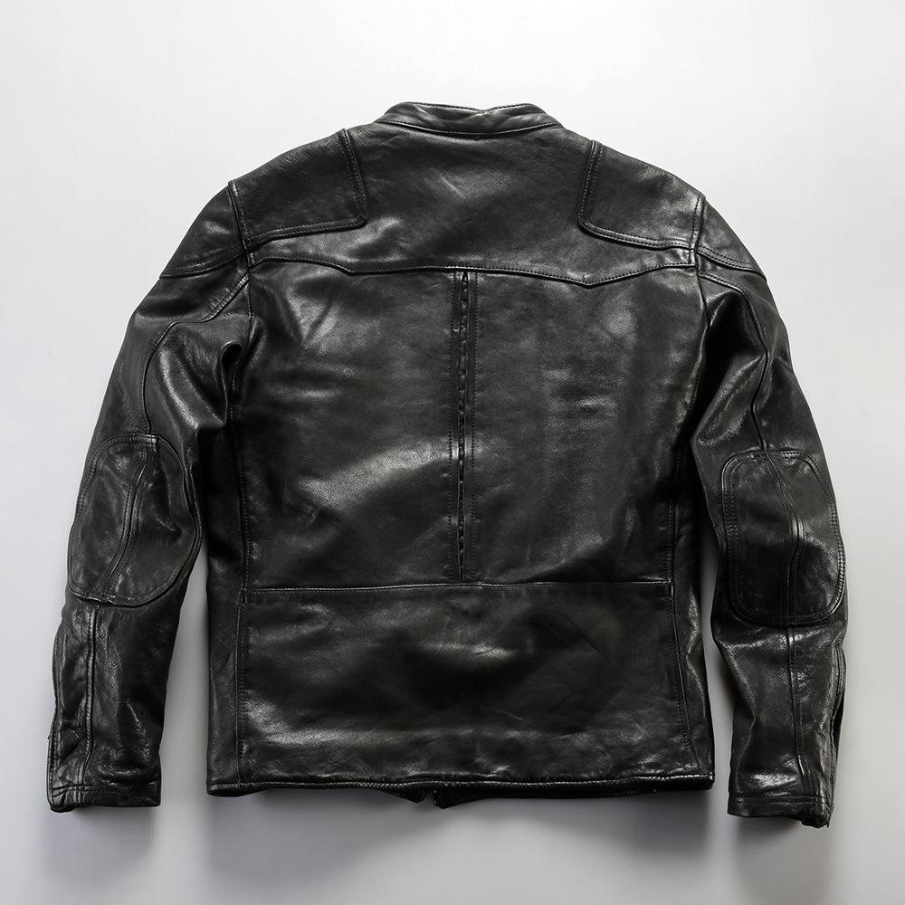Heavy wash pleated full vegetable tanned sheepskin venom leather jacket locomotive leather jacket stand-up collar vintage men's leather jacket