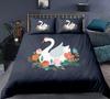 Swan Duvet Cover Set Rose Crown Comforter Cover Polyester Bedding Set Sweet Girl Romantic Quilt Cover Pink Red King Twin Size