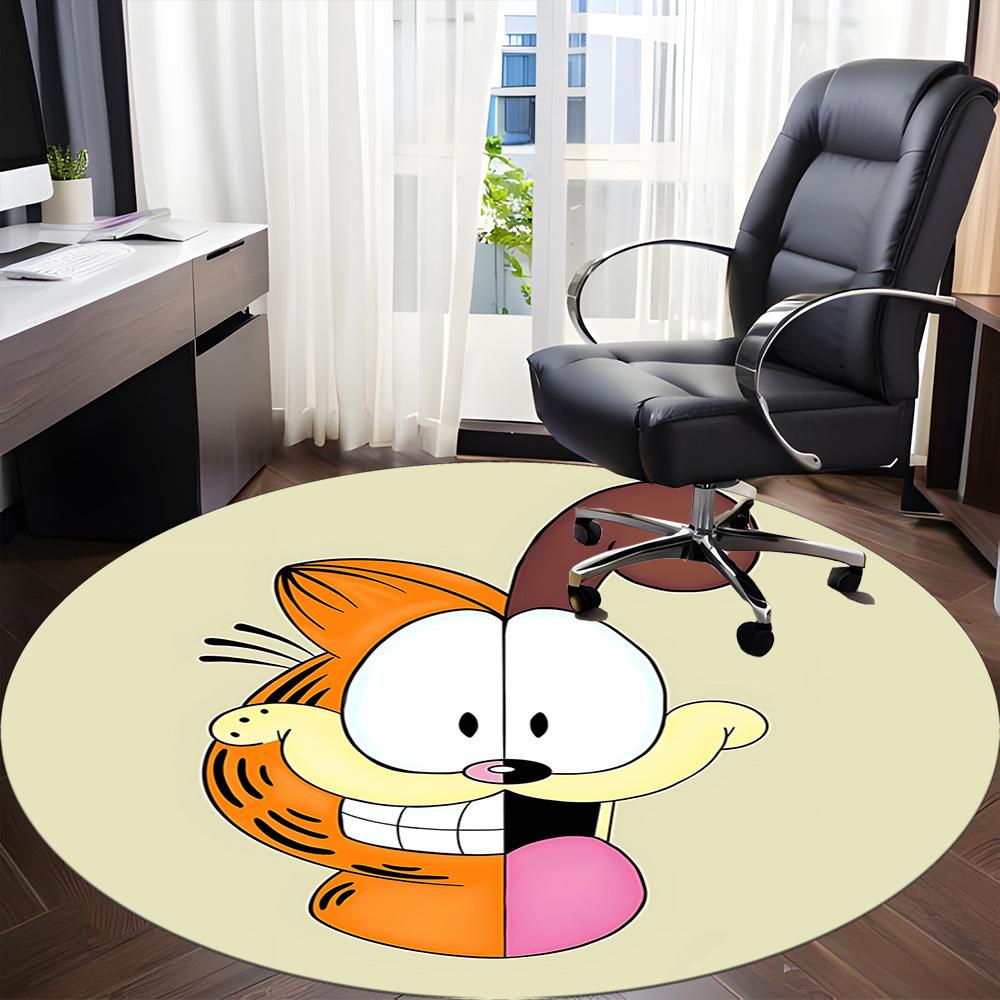 1pc Garfield Cat Office Round Area Rug, Under Office Chairs Bedroom Living Room Home Decor, Room Decoa1016139