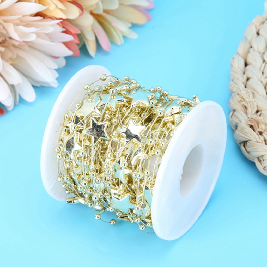 10 Meters Bead Chain ABS Electroplated Pearl Chain Fiver- Pointed Star Decorative String(Golden)