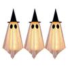 Lighted Floating Ghosts for Outdoor 3 Pcs Halloween Hanging Ghost Decoration, Spooky Large Mesh Garden Haunted House Accessories with Witch Hat Porch,