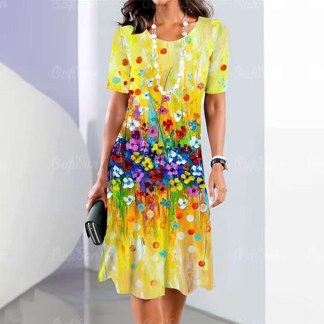 Rochie Midi Elegantă de Damă cu Mânecă Scurtă, Modă, Imprimeu 3D, Mărimi Mari, Îmbrăcăminte de Plajă